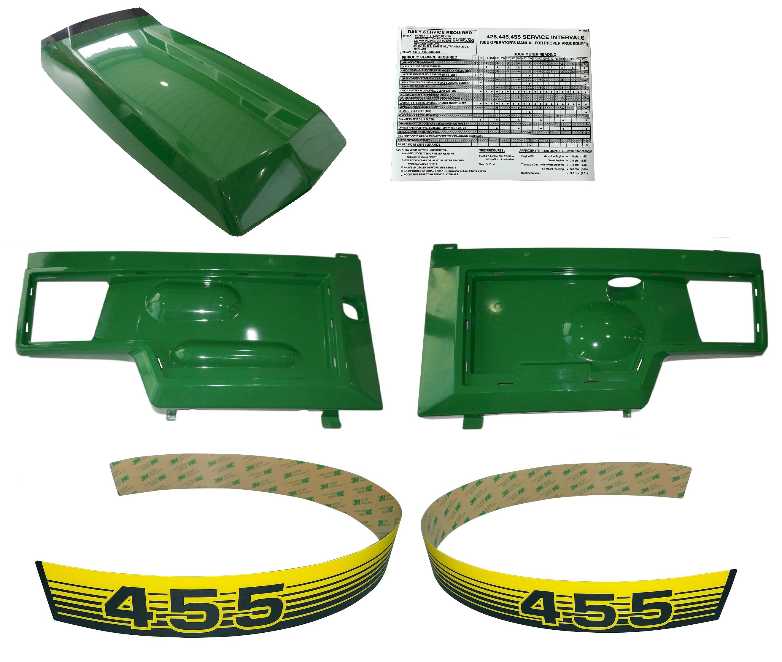 John Deere Hood Side Panels Decals Replace 455 LOW S N